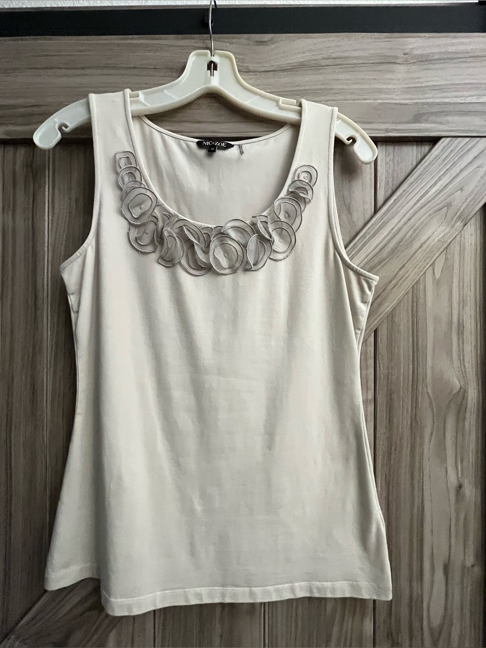 NIC+ZOE Cream Embellished Scoop Neck Tank Top and Embroidered Denim Crops